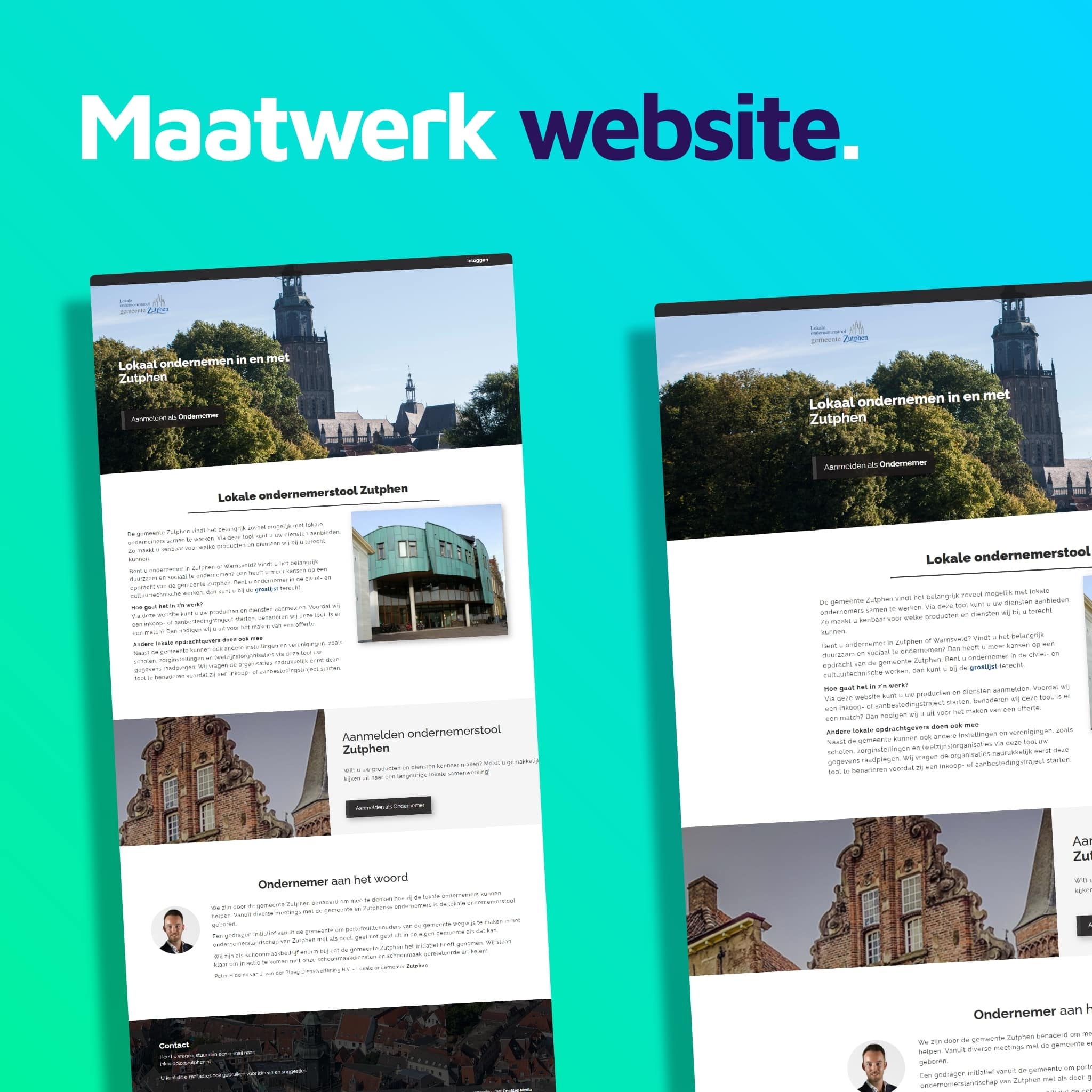 Foto als onderdeel van de portfolio presentatie. Op deze slide zijn enkele screenshots van de website van het gemeente Zutphen te zien.