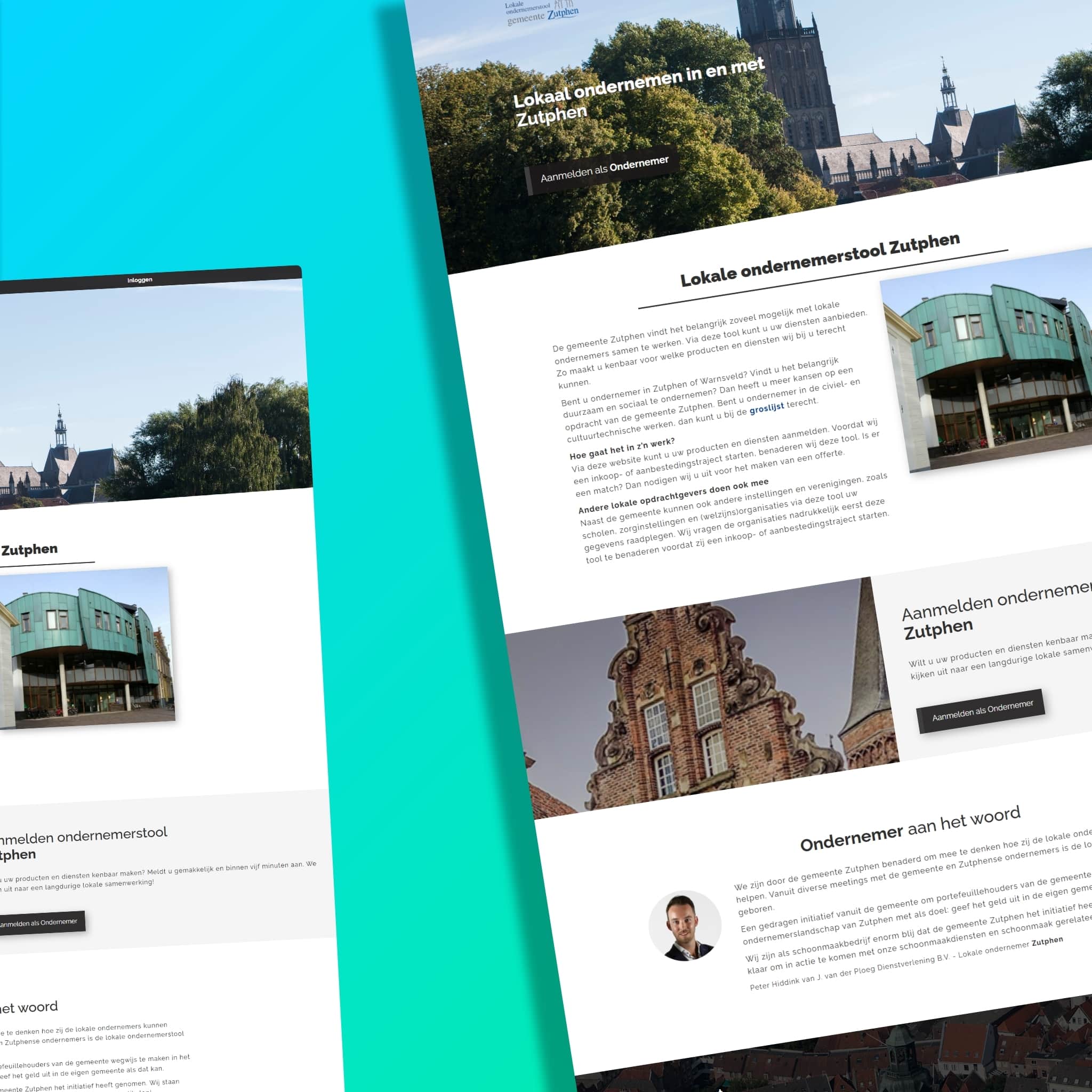 Foto als onderdeel van de portfolio presentatie. Op deze slide zijn enkele screenshots van de website van het gemeente Zutphen te zien.