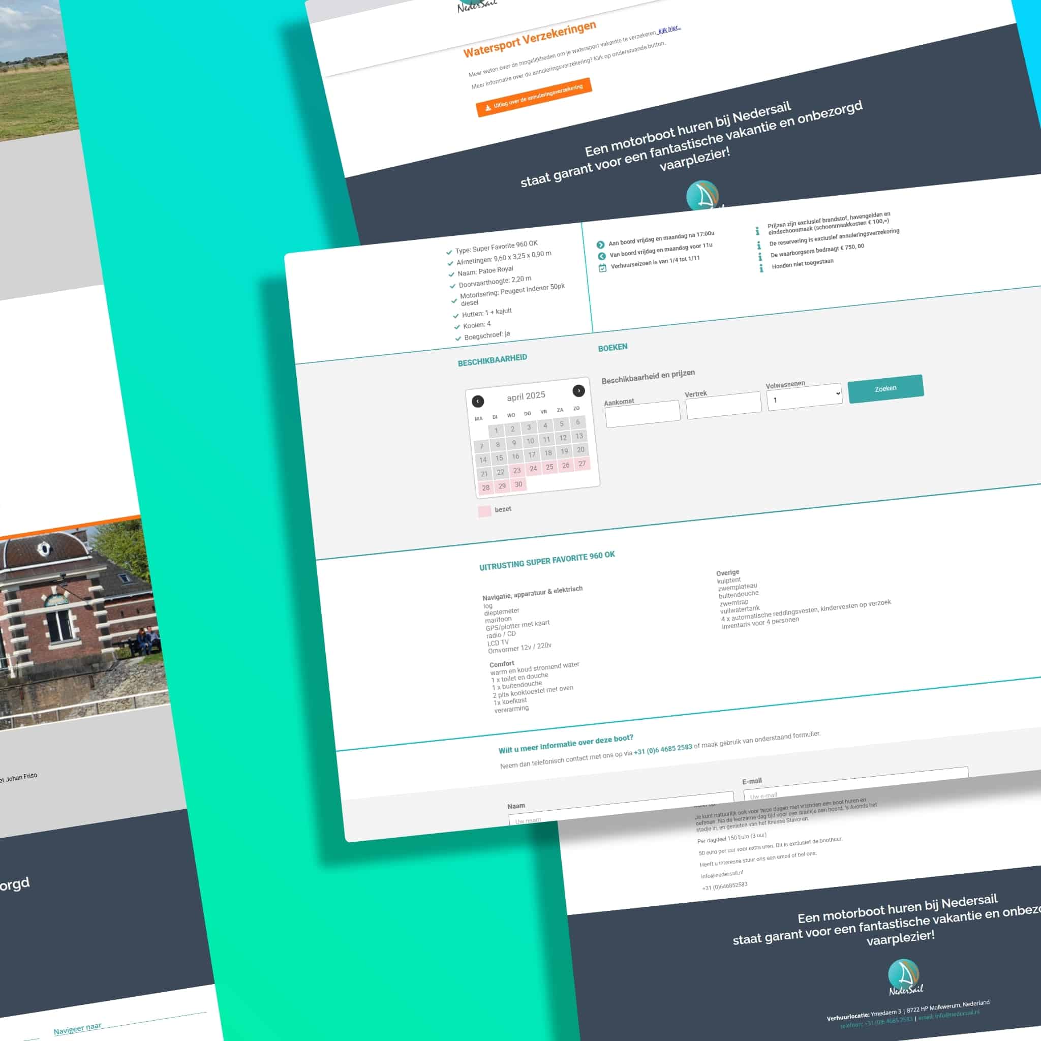 Foto als onderdeel van de portfolio presentatie. Op deze slide zijn enkele screenshots van de website van Nedersail te zien.