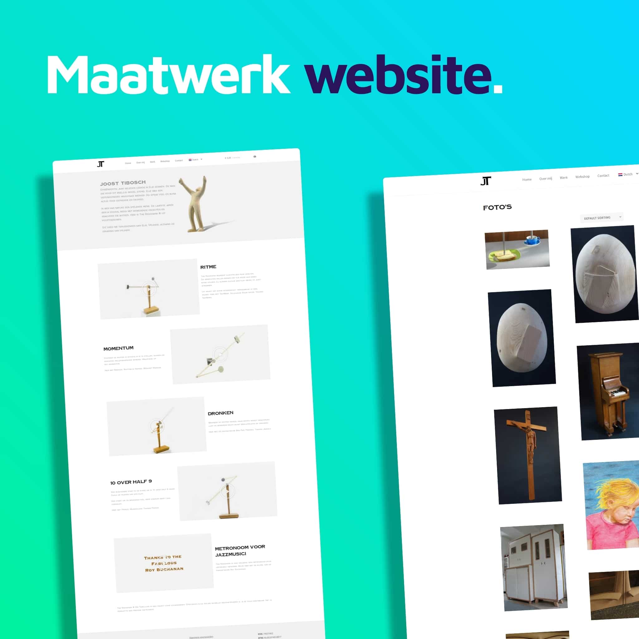 Foto als onderdeel van de portfolio presentatie. Op deze slide zijn enkele screenshots van de website van Joost Tibosch te zien.