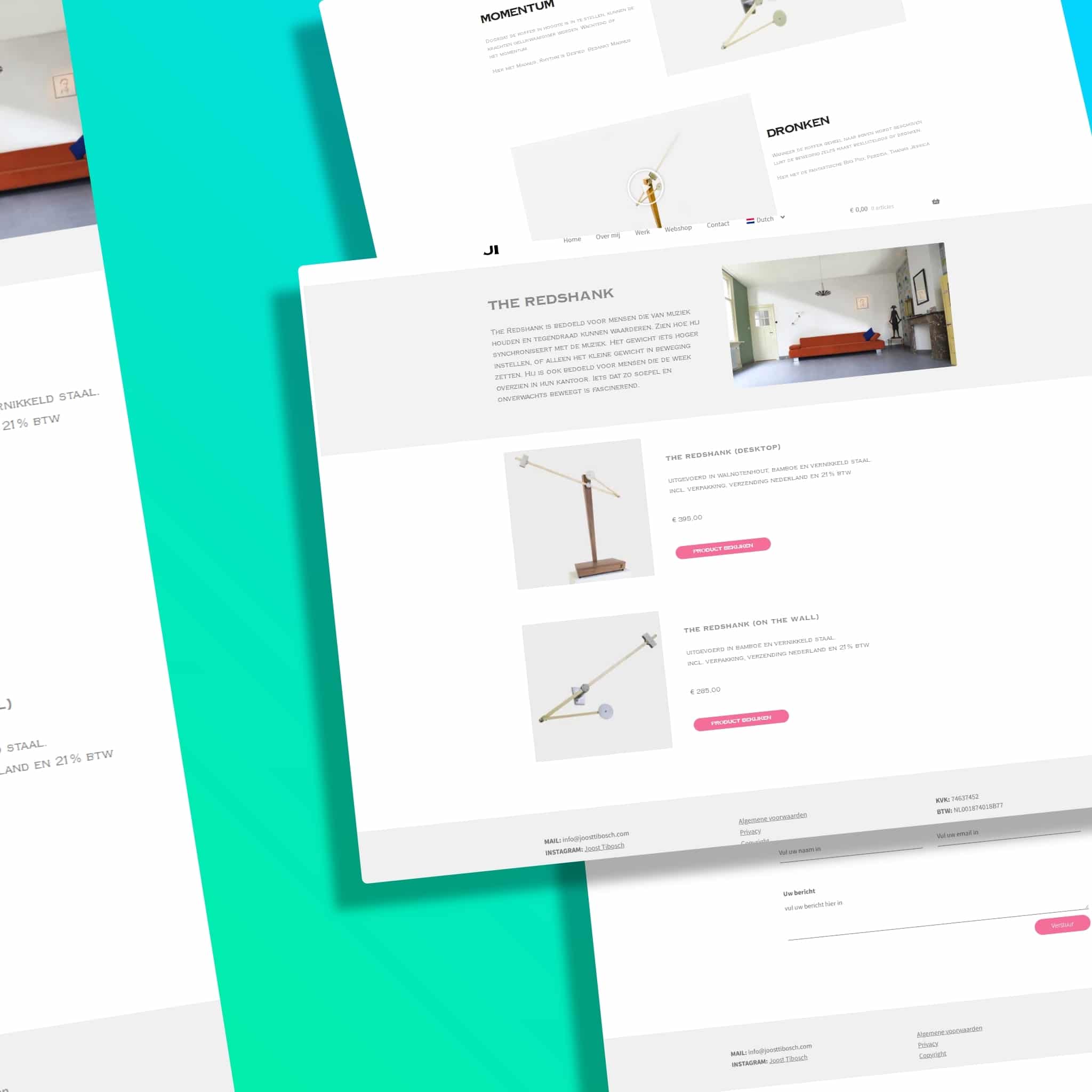 Foto als onderdeel van de portfolio presentatie. Op deze slide zijn enkele screenshots van de website van Joost Tibosch te zien.