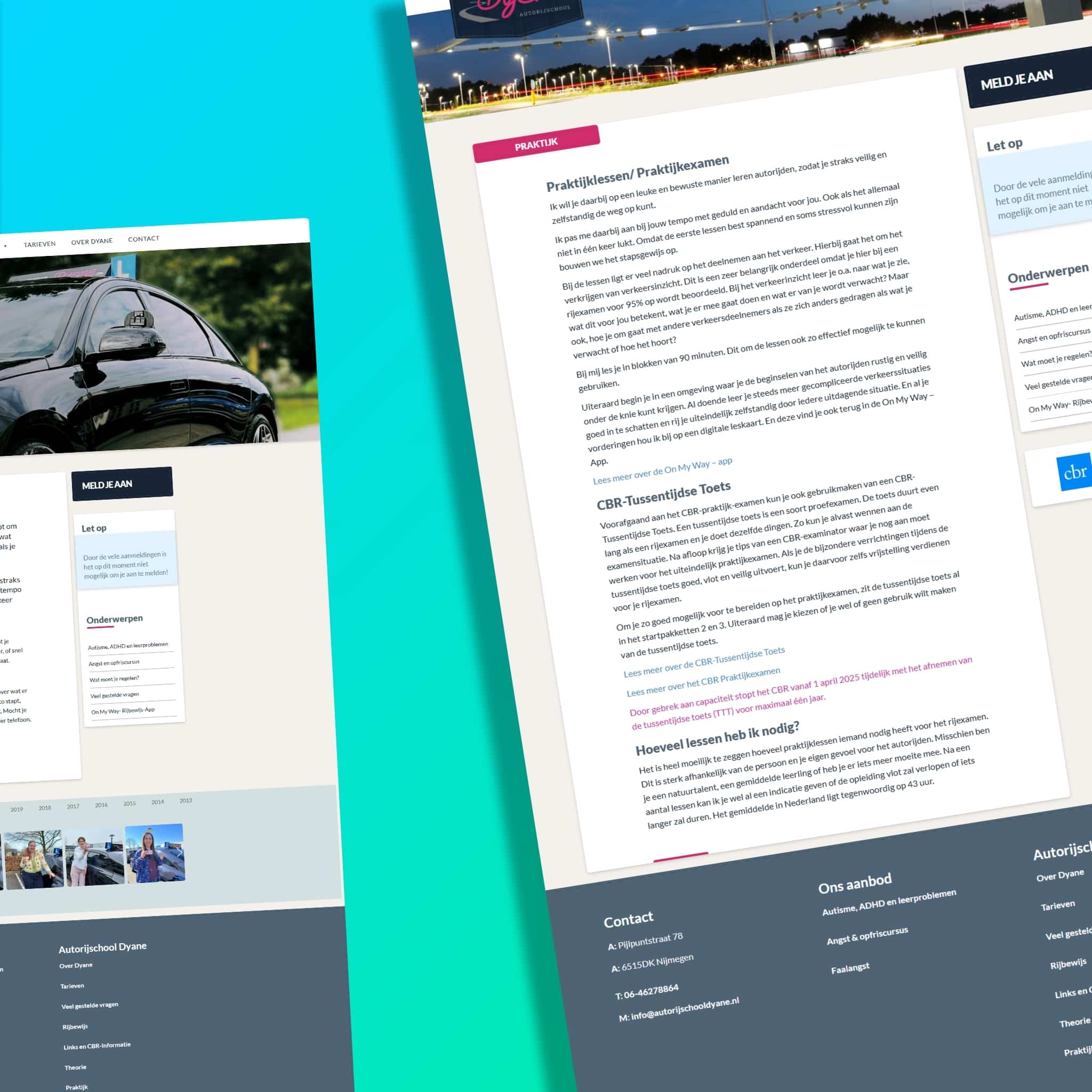 Foto als onderdeel van de portfolio presentatie. Op deze slide zijn enkele screenshots van de website van Autorijschool Dyane uit Nijmegen te zien.