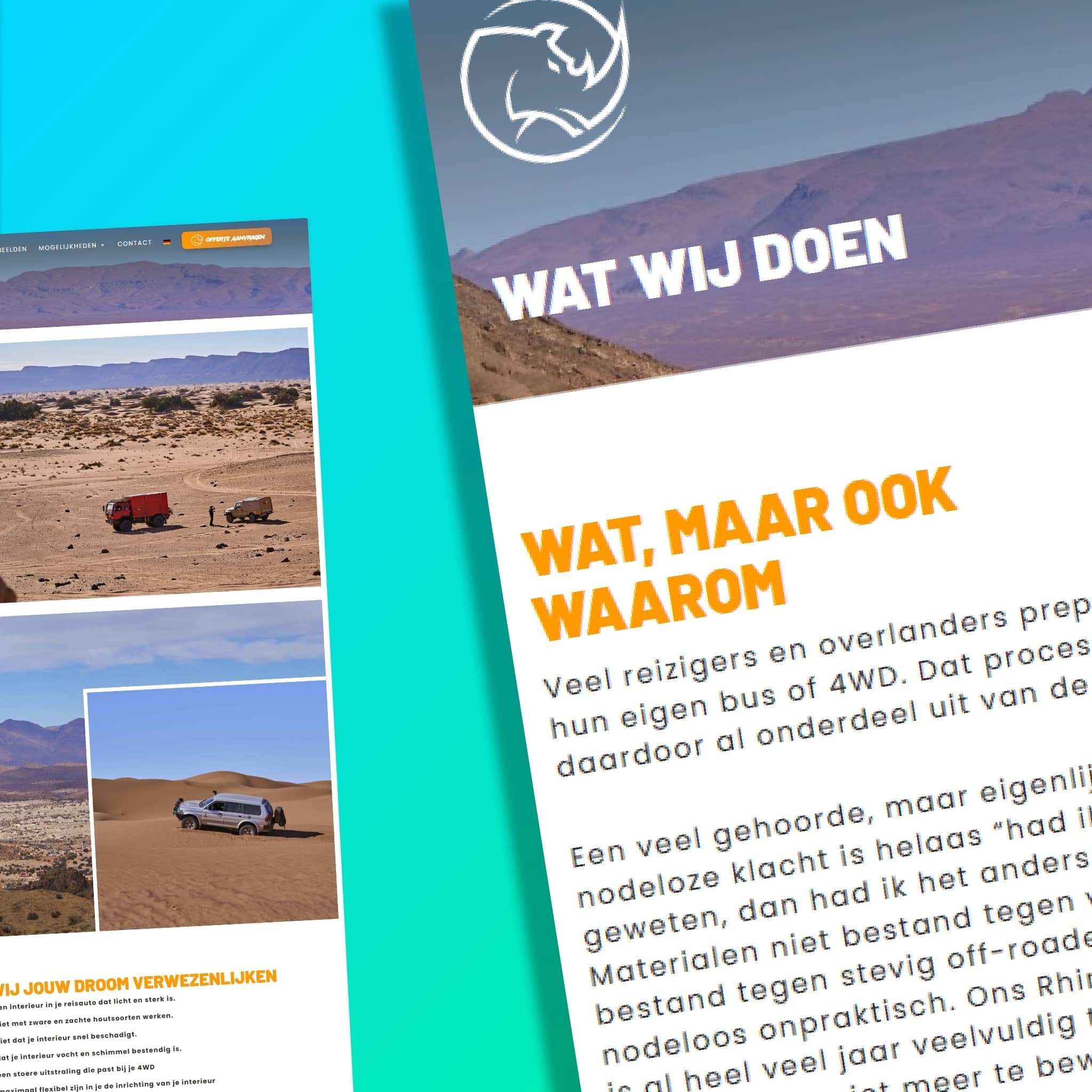 Foto als onderdeel van de portfolio presentatie. Op deze slide zijn enkele screenshots van de website van Kifaru 4x4 te zien.